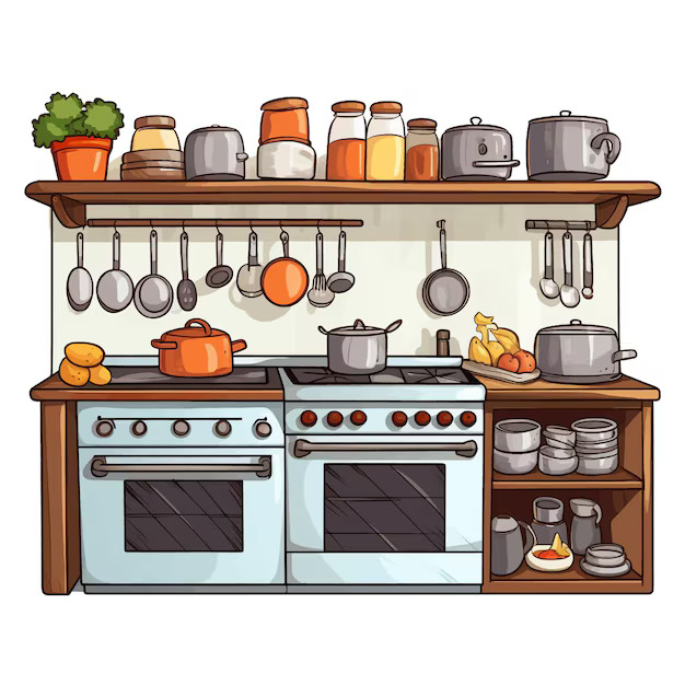 a clipart drawing of a kitchen stove and counter a clipart drawing of a kitchen stove and counter